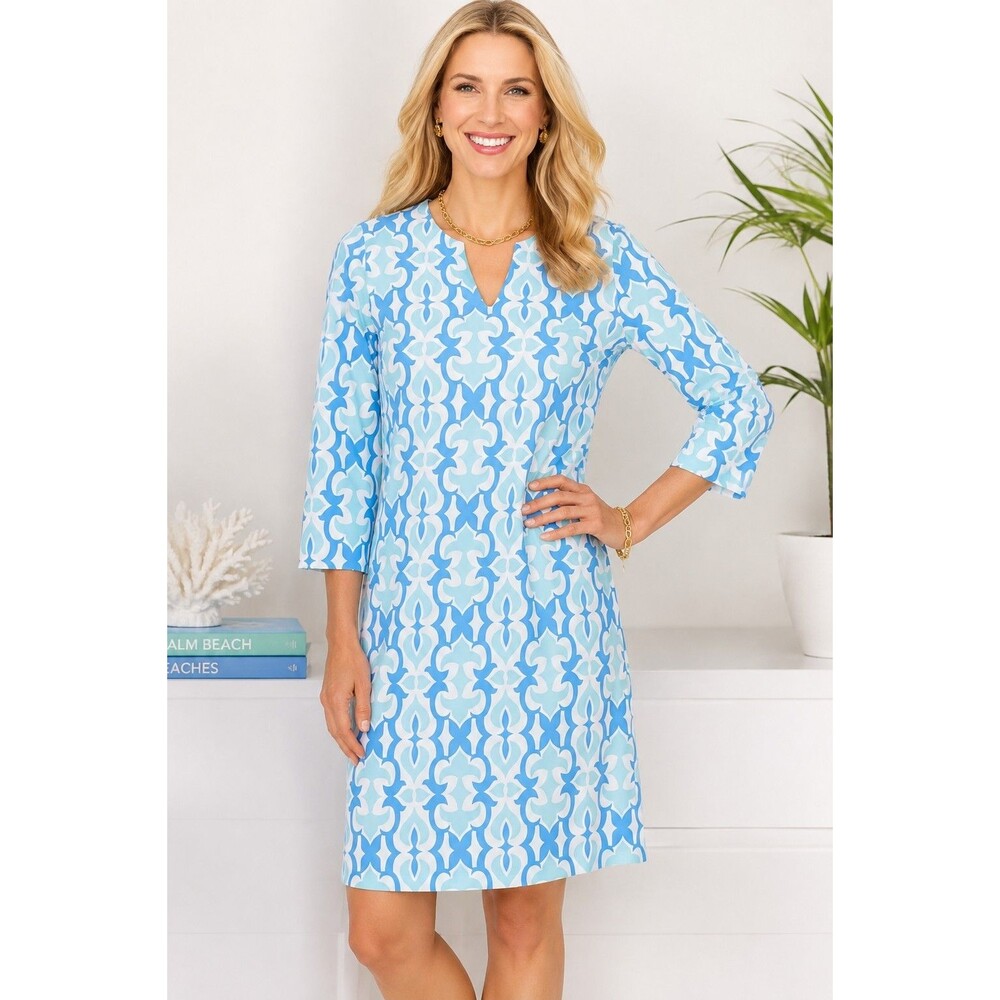 NWT Jude Connally Lexi Geo Fleur Seafoam Dress Blue White Geometric XL Preppy